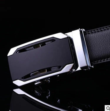 Men's automatic buckle leather belt with gold buckle head, 3.55cm width
