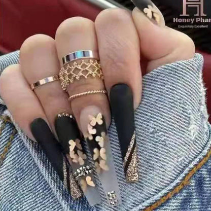 Golden butterfly design detachable nail polish patches with adhesive glue for instant application