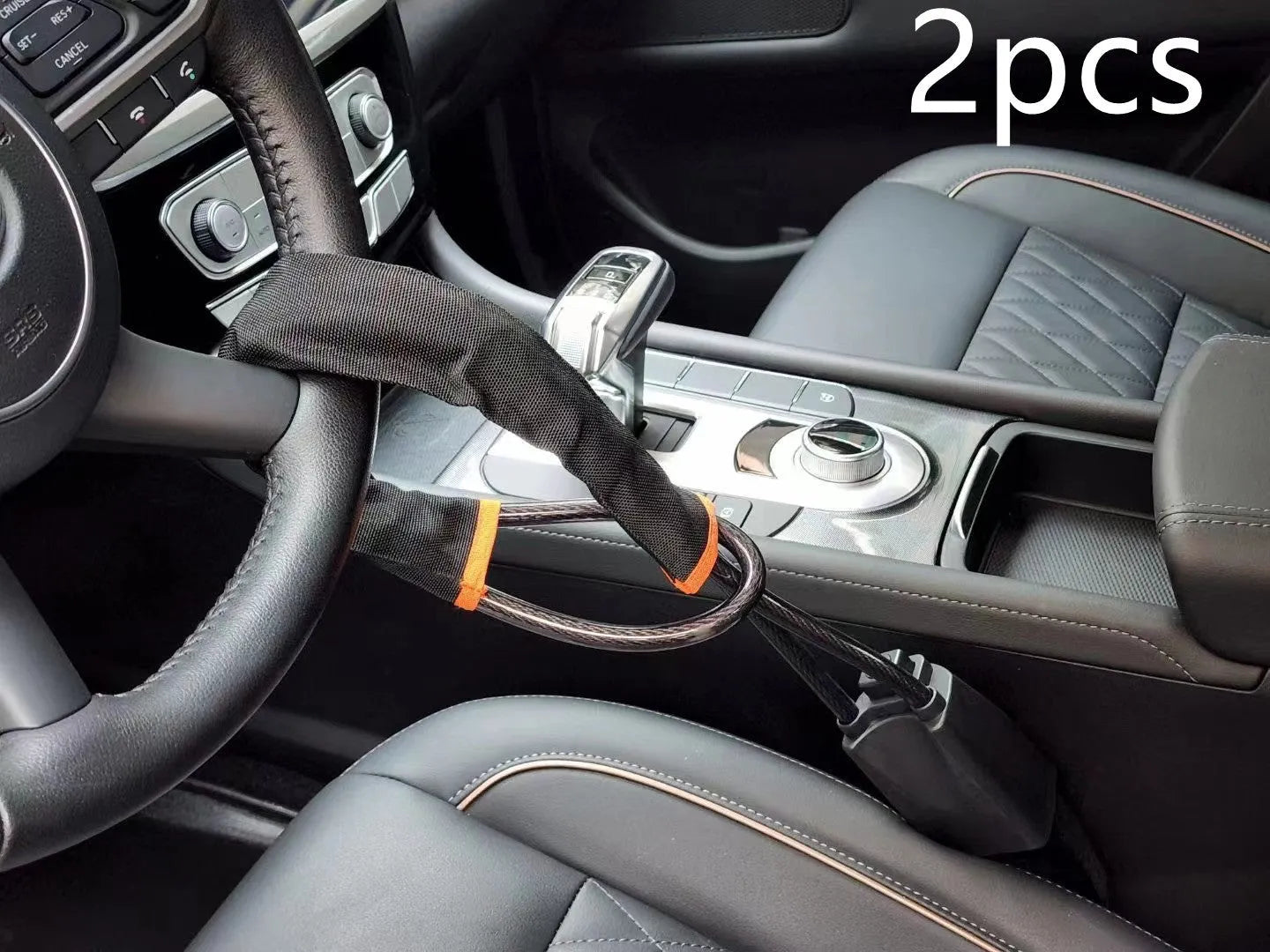 Red iron car steering wheel lock with copper core for General Motors vehicles.