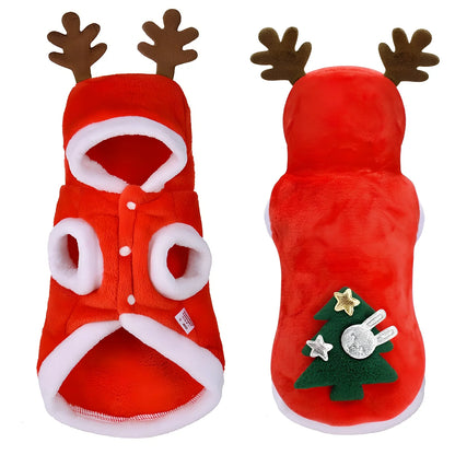 Red flannel Santa Christmas costume for small dogs, XS size with 28 cm chest and 20 cm back measurements