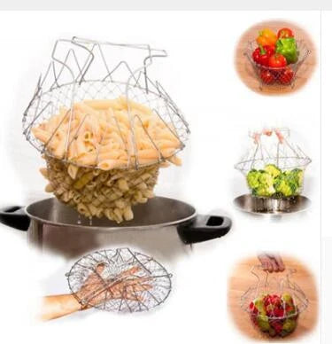 Stainless steel foldable deep fry basket for kitchen use