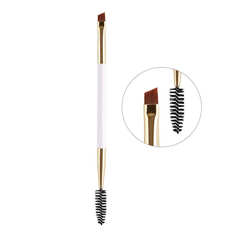 Angled eyebrow powder brush with wooden handle and pig bristles in multiple colour options
