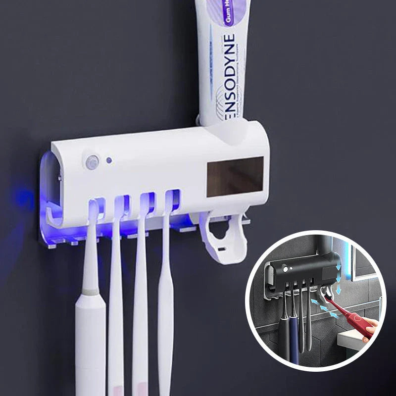 Automatic UV Toothbrush Sanitizer and Hands-Free Toothpaste Dispenser with Sleek, Stylish Design