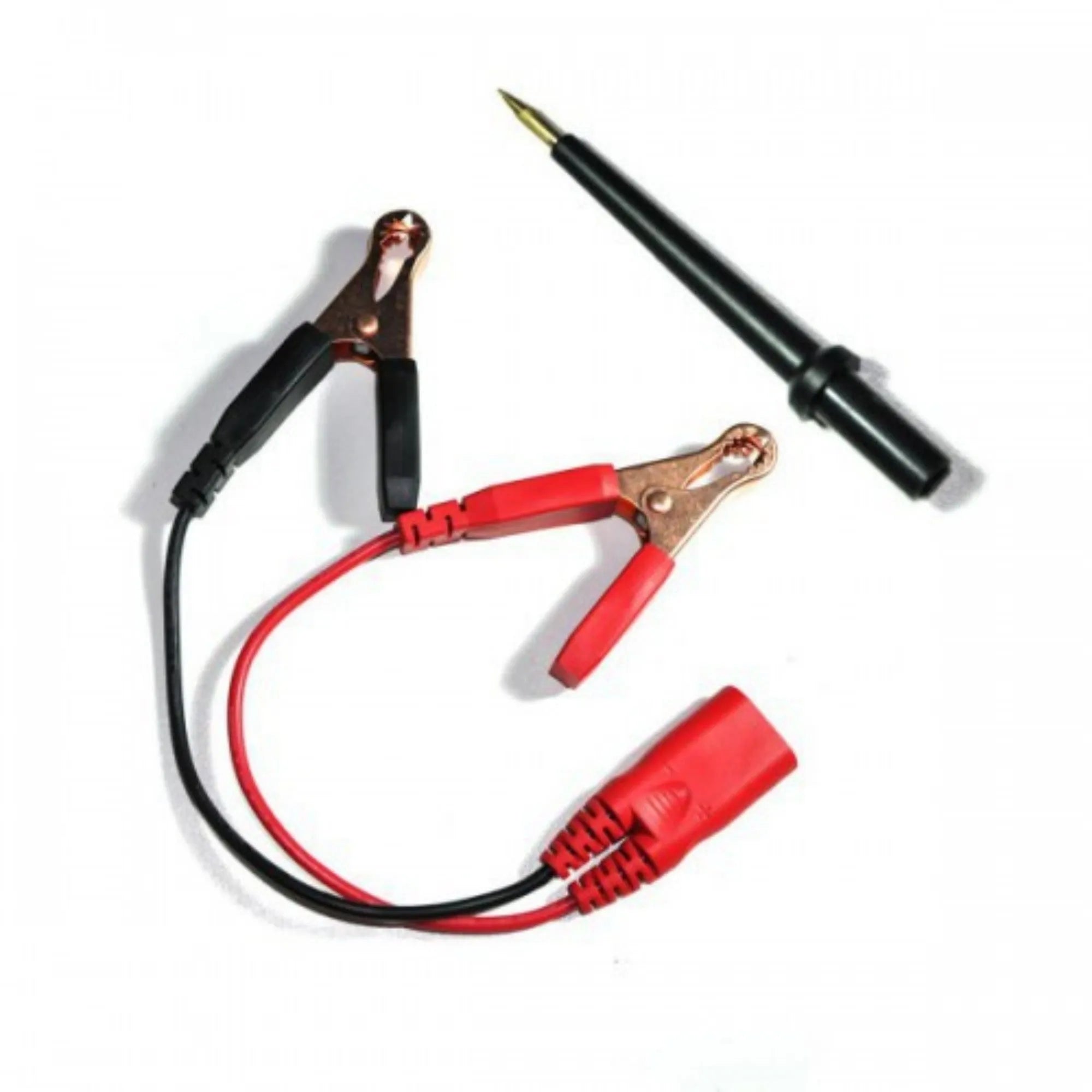 Blue automotive power circuit test pen with TFT display, extension cable, and accessories in protective case