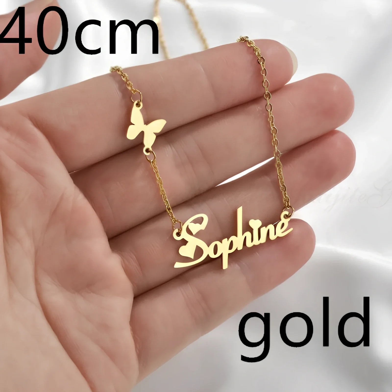 Custom name pendant necklace in titanium steel with 925 silver plating, rose gold chain 45cm length