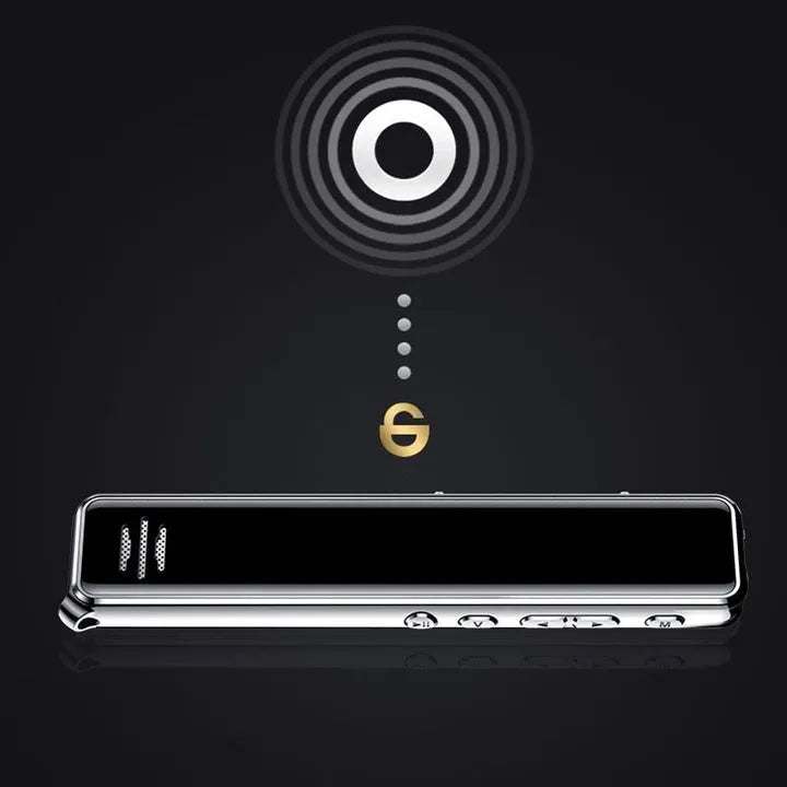 Black Q22 high definition noise reduction professional recording pen with LCD screen on white background