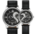 Belt couple watch pair with alloy case, double skin strap, mineral glass, men's 4cm and women's 3cm case sizes