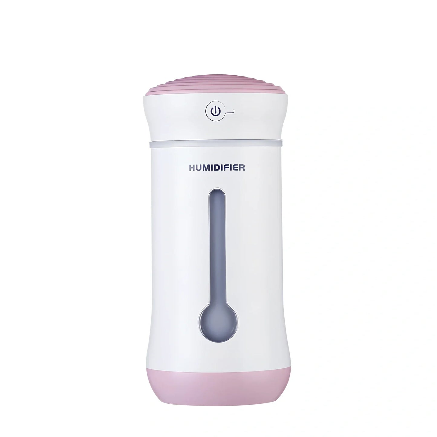 Creative car air purifier humidifier in pink, 7.6x7.6x17cm size with 300ml bottle and USB cable