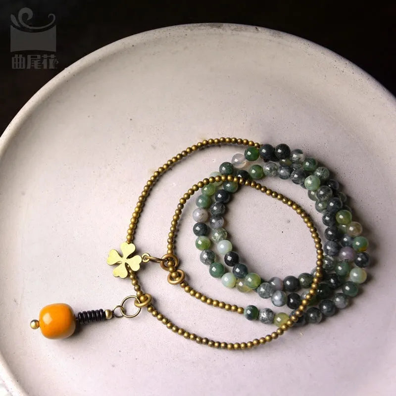 Handmade layered children's bracelet in ethnic retro style with natural crystal stones
