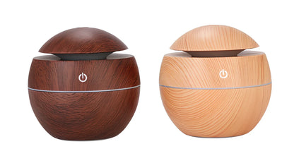 Wood grain USB desktop aroma diffuser with coloured lights and 130ml water tank for office use