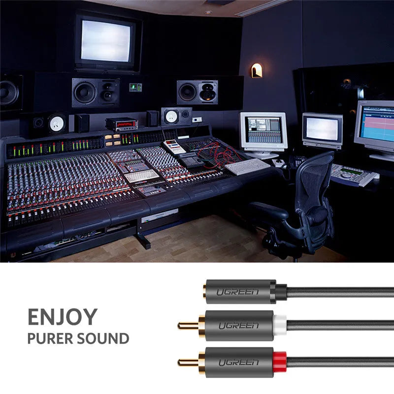 25cm 3.5mm female to 2 RCA male audio cable with gold-plated plugs and PVC jacket