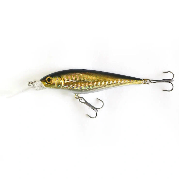 Bionic fishing lure showing 11cm length with detailed colour pattern on ABS plastic body