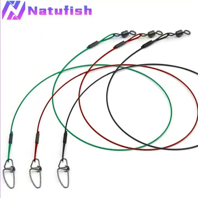 10-piece set of 54cm anti-bite steel wire fishing pins in black green and red colours