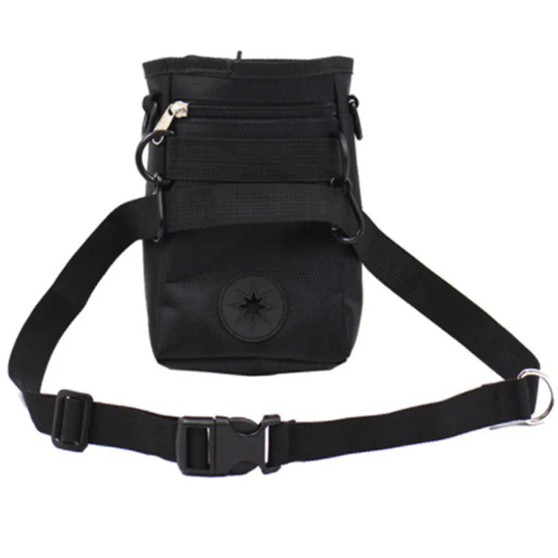 Black dog training belt bag made of Oxford cloth and polyester with adjustable waist belt
