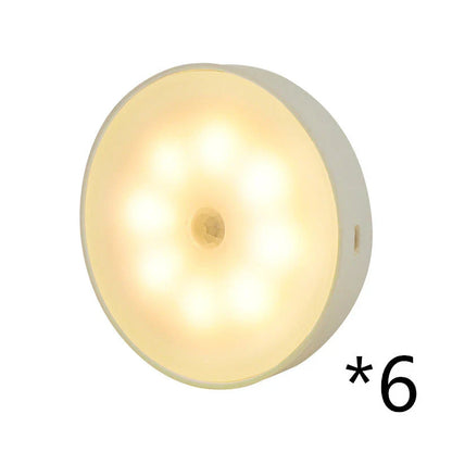 USB rechargeable motion sensor LED puck light for cabinets and night use