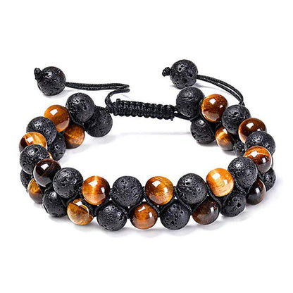 Tiger Eye Couple Bracelets with matte black agate beads, modern geometry design