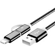 Black 2-in-1 USB Type C Micro USB braided fast charging data cable 1 metre aluminium alloy connectors