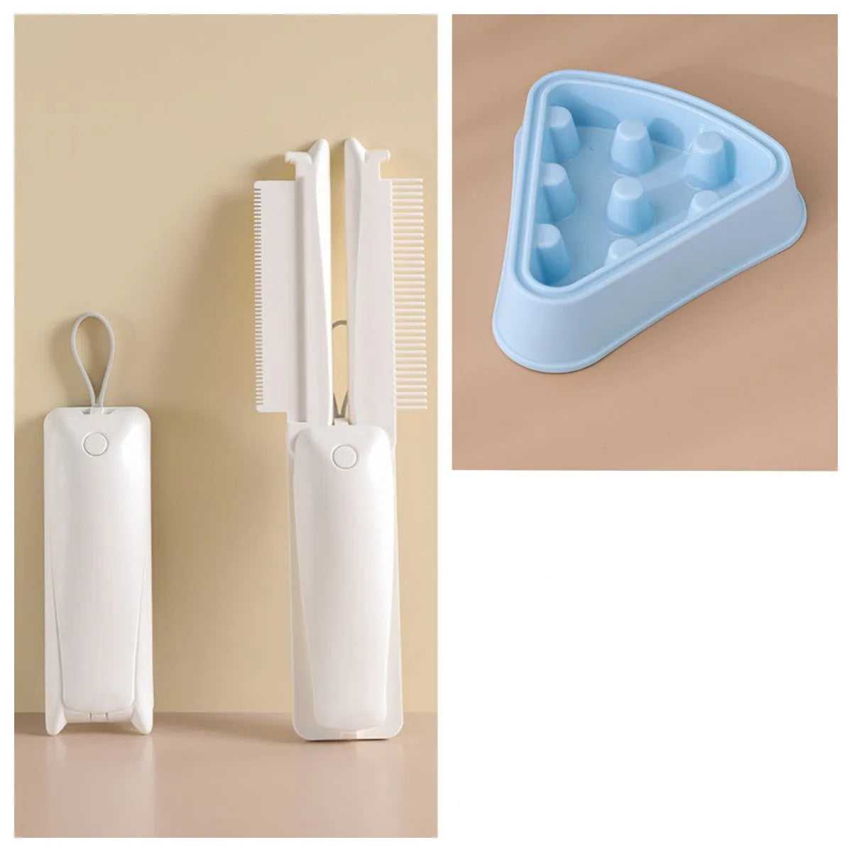 Pink and white ABS plastic pet grooming brush with hair removal and massage functions for dogs and cats