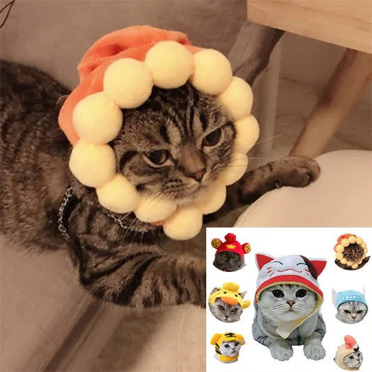 Cartoon-style cloth hat for cats in various designs, perfect for warmth and style