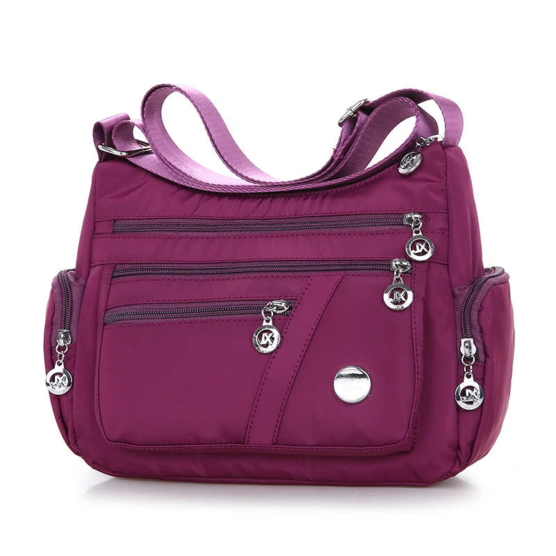 Ladies multi-layer square waterproof nylon messenger bag in various colors