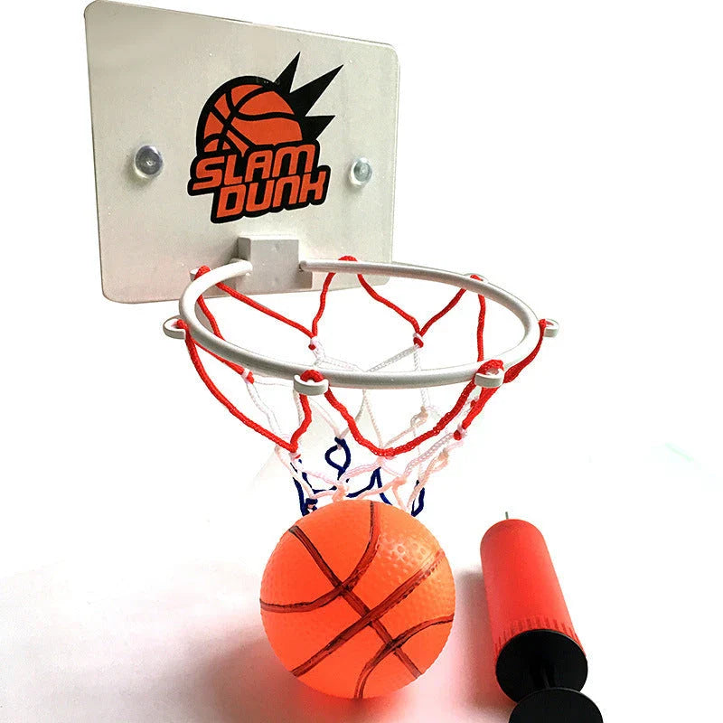 Indoor mini basketball hoop with orange shatterproof backboard and heavy-duty net