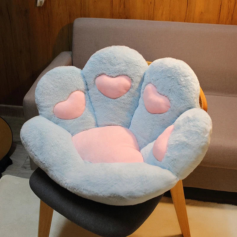 Plush cat paw back pillows in various colours and sizes for home decor