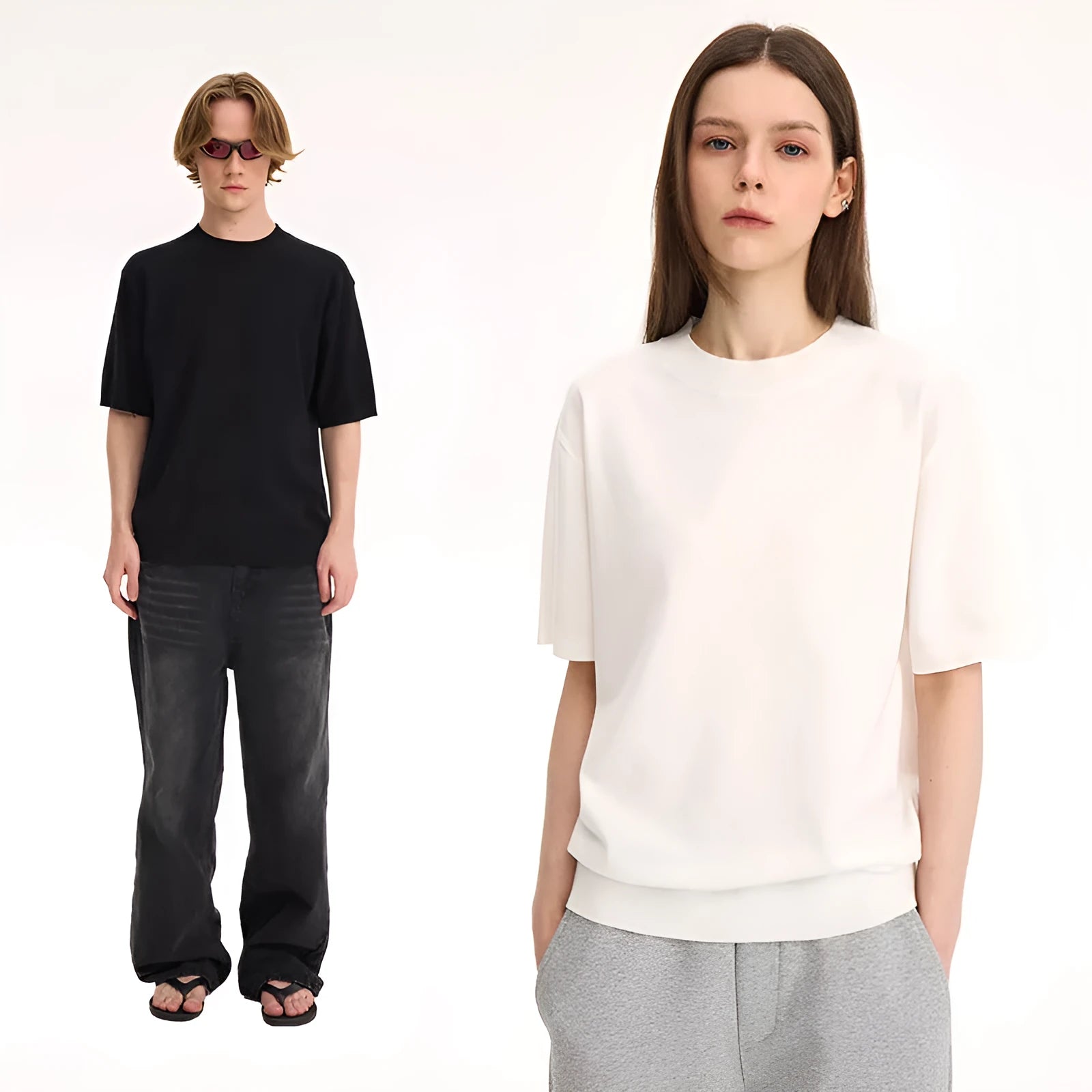 Fanio velvet short-sleeved T-shirt in solid colours Black, Gray, and OFF White