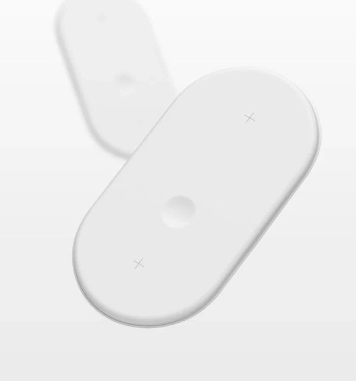 White 3-in-1 wireless charger station with Micro USB port and charging indicator