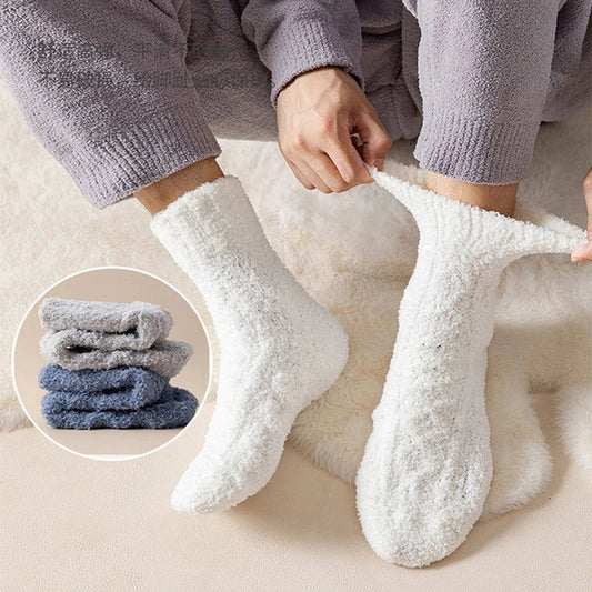 Cozy coral fleece socks in various colors, featuring soft velvet material and anti-slip design for comfort and warmth.