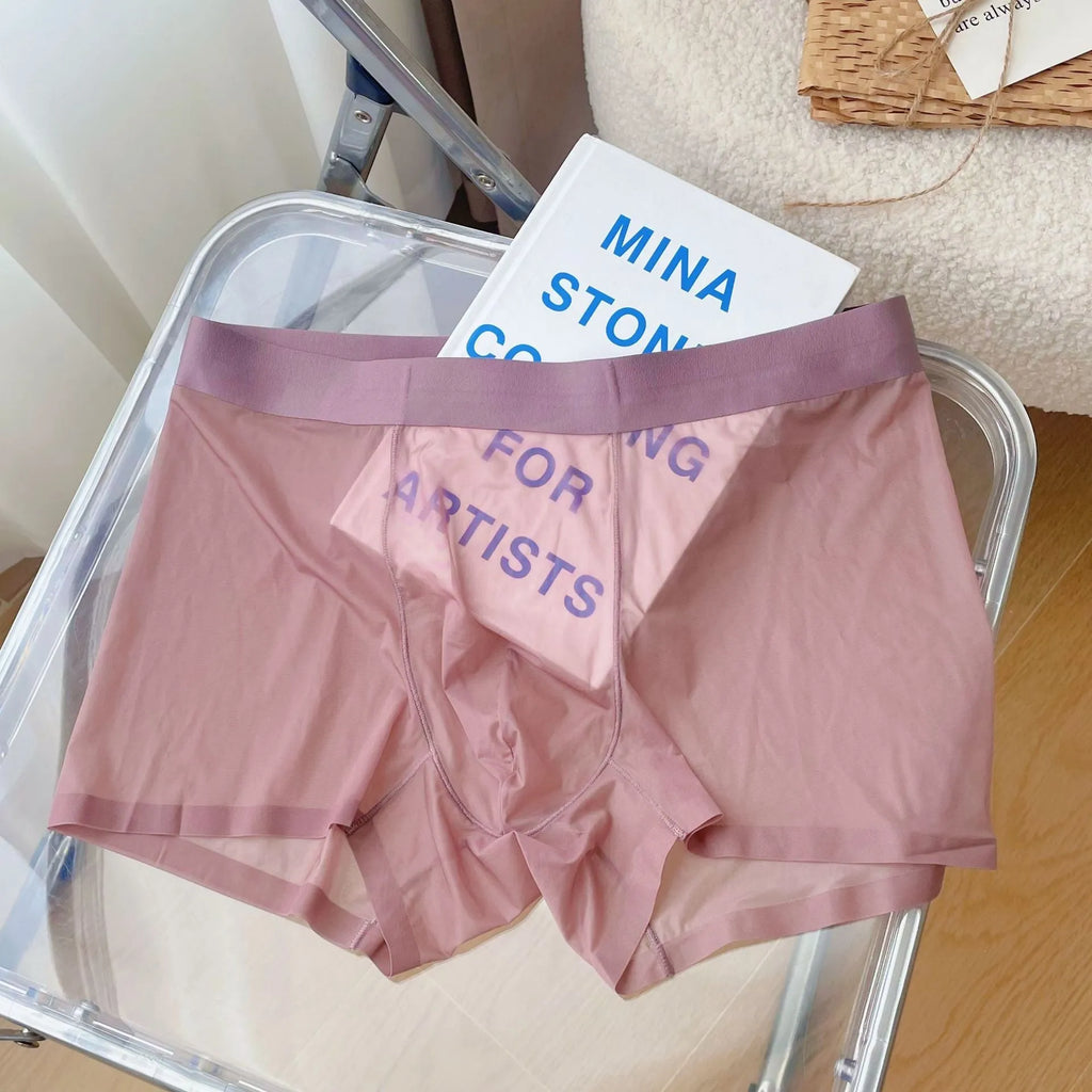 Men's nylon boxer shorts in rock ash colour showing seamless construction and mid-waist design