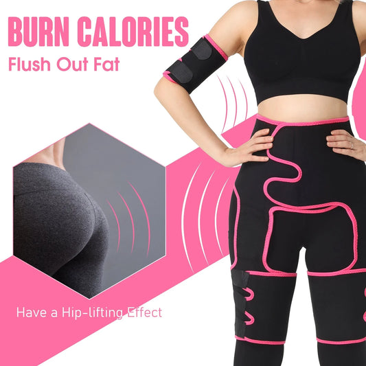 Adjustable spandex-lycra fitness belt for waist, arm, and thigh training in black and pink