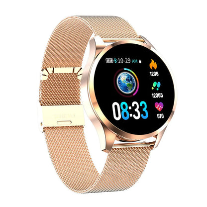 Round screen smart watch with health monitoring features and multi-language support