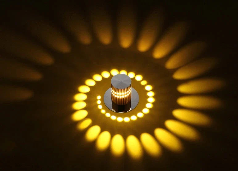 Vibrant LED spiral wall lights with color-changing effects, perfect for modern home decor and indoor lighting