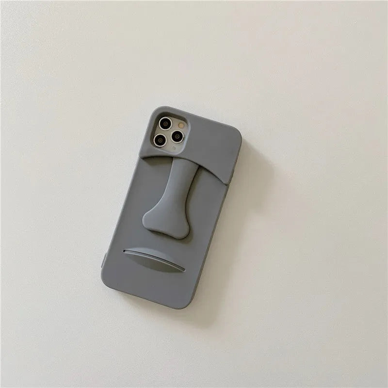 Grey cartoon stone soft rubber mobile phone case compatible with Apple iPhone, Japanese Korean style protective shell