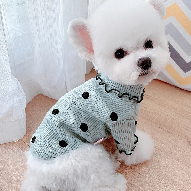 Dot turtleneck dog bottoming shirt in cotton with polka dot design