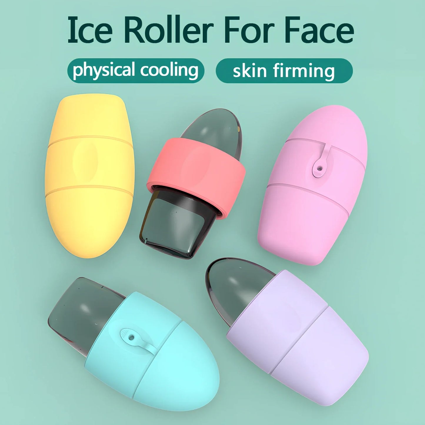 Pink silicone ice face roller mould for cooling massages, reducing pores and dark circles, compact 10-15cm design
