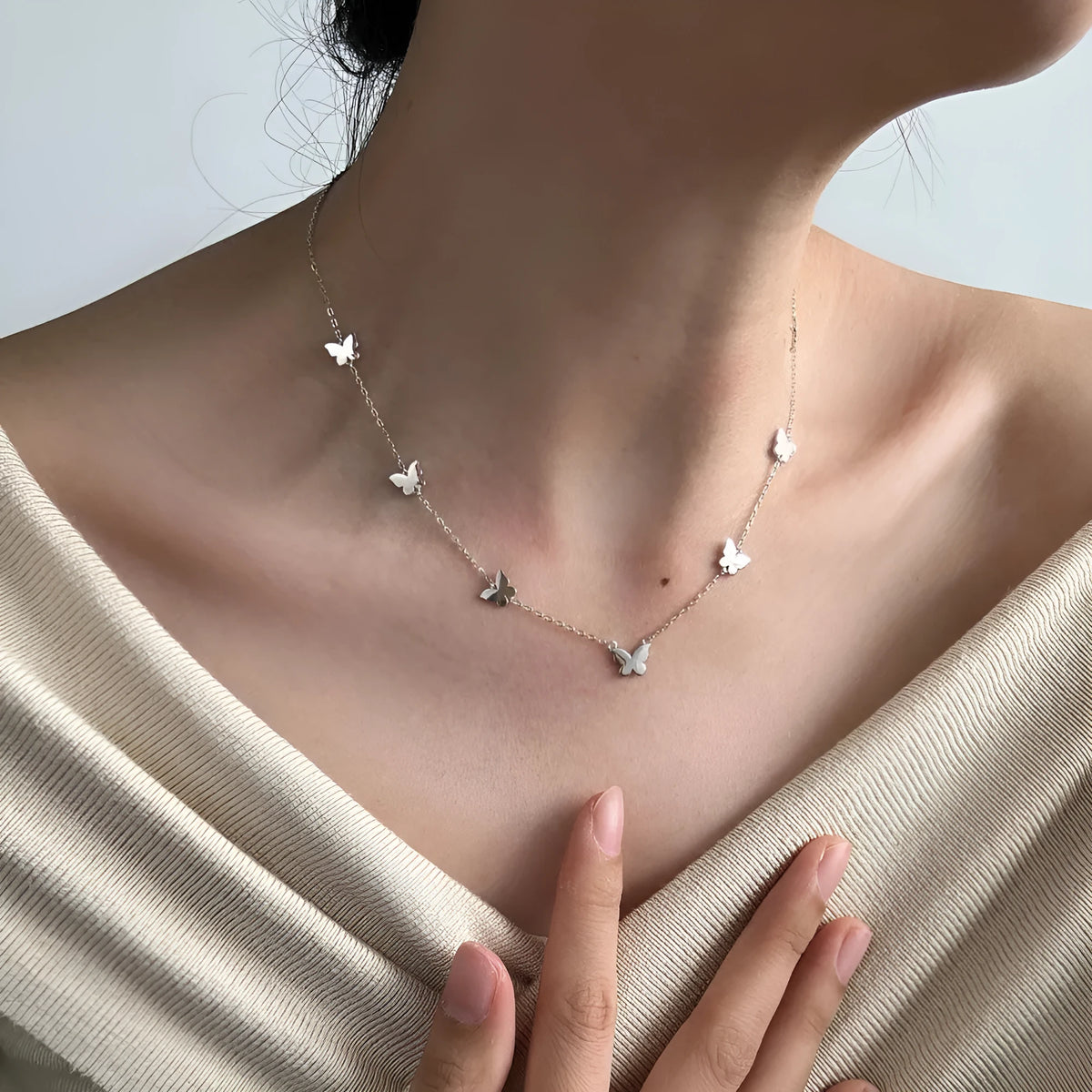 925 silver butterfly stitching design gloss necklace on clavicle chain gold finish 8.3x9.7mm pendant
