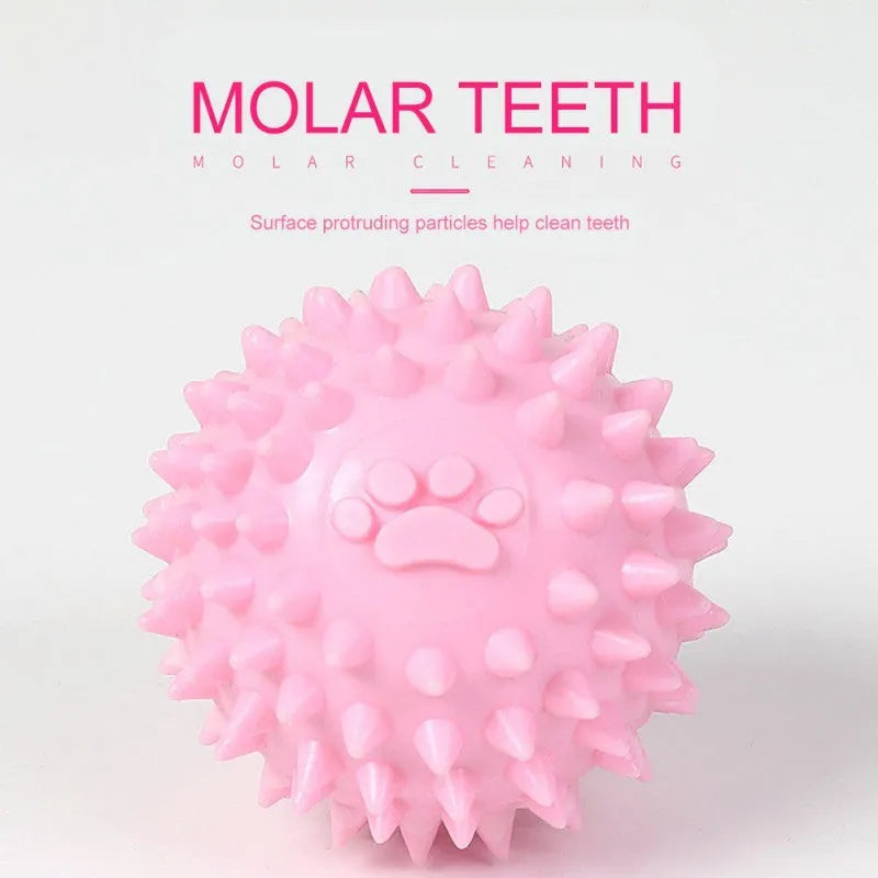 Blue TPR rubber pet chew ball with textured footprint design for teeth cleaning