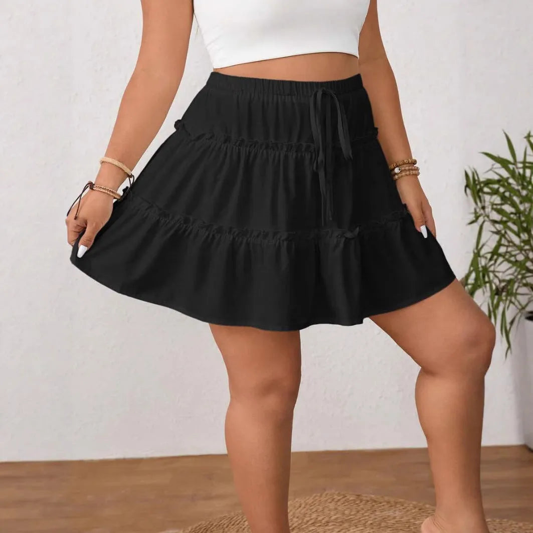 White pleated A-line short skirt with lace-up detailing and sweet style design