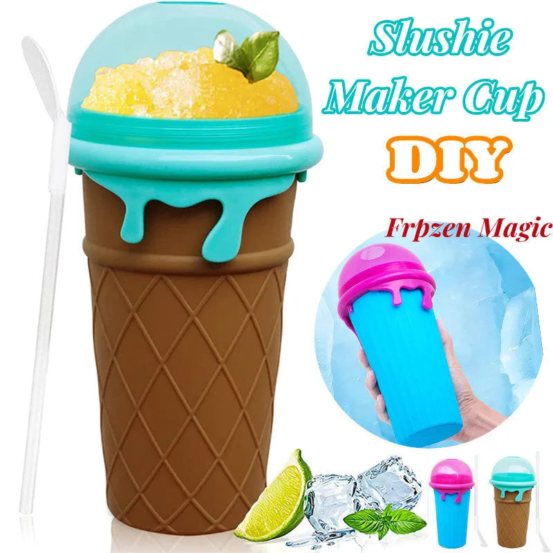 Blue silicone slushy maker cup with 500ml capacity for homemade smoothies