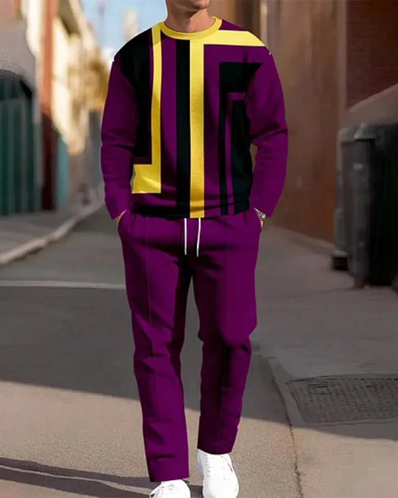 Fashion men's casual sporty round neck sweatshirt and pants two-piece set with letter print, 18 colours