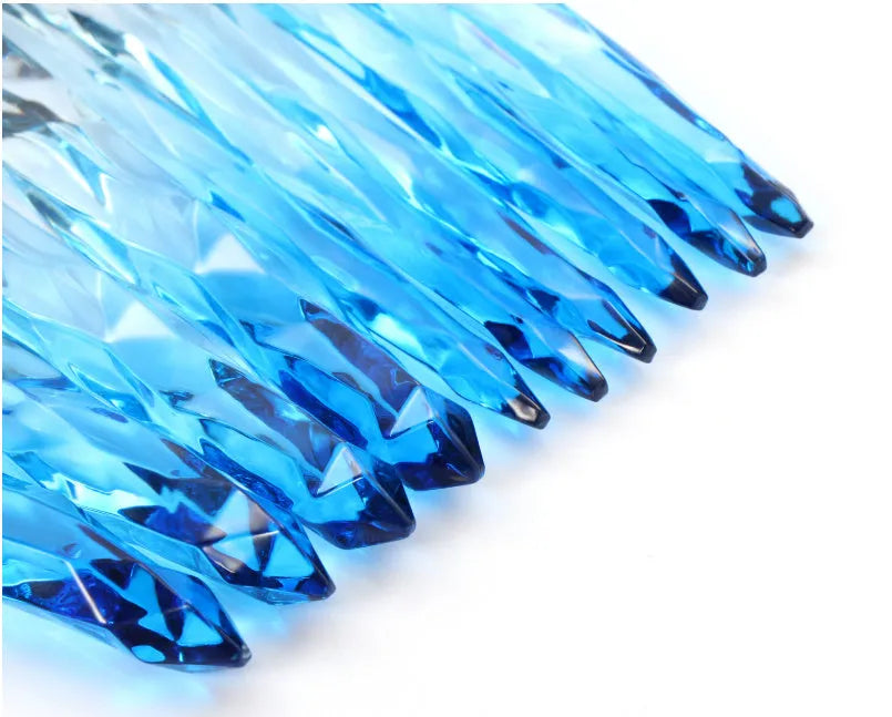 10 clear crystal foundation brushes with diamond shank handles and artificial fibre bristles.