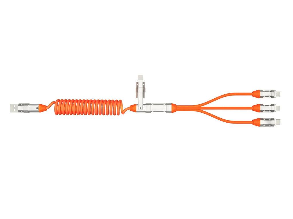 240W spring telescopic fast charge data cable, 1 metre, aluminium alloy, micro usb type c, black