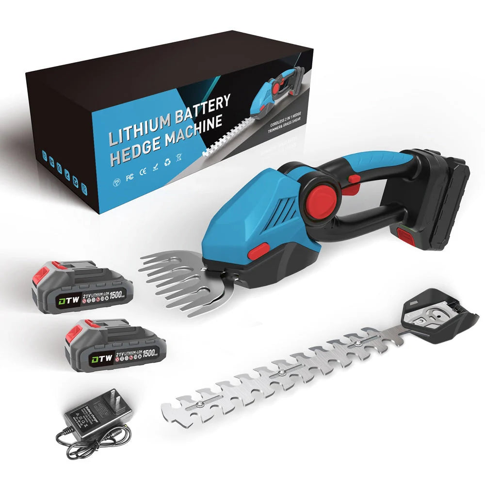 Wireless handheld hedge trimmer in green with 3600rpm speed for efficient garden maintenance