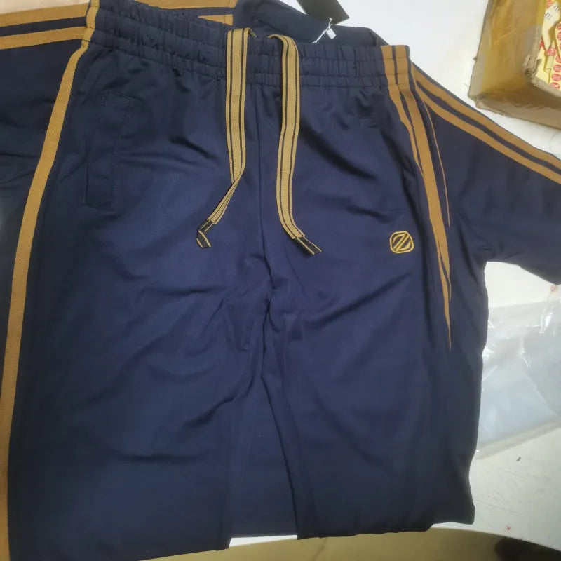 Men's blue short sleeve suit set with matching trousers in ironing-free ice silk style fabric
