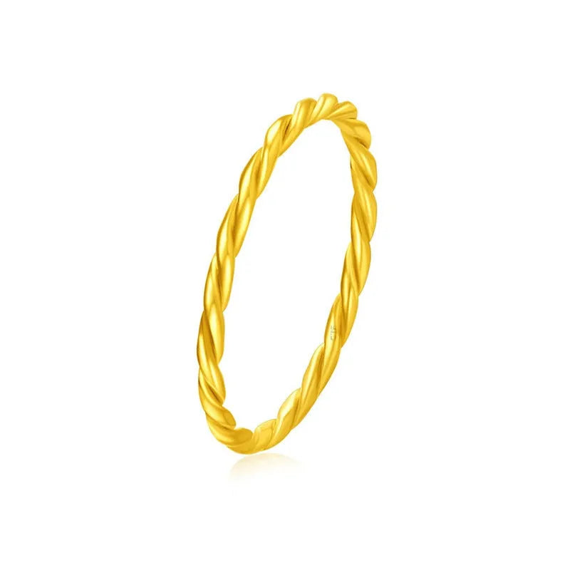 Brass gold plated women's ring shown in simple bracelet matte, glossy, and twist styles on a neutral background.