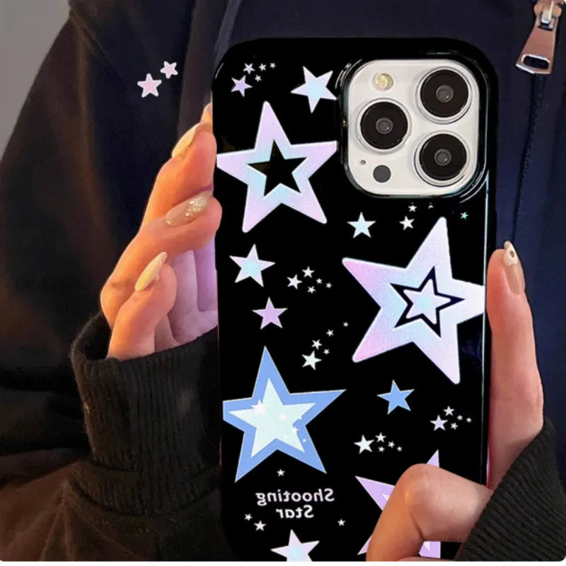 Creative Niche black TPU phone case with purple star graphic for iPhone anti-fall protection