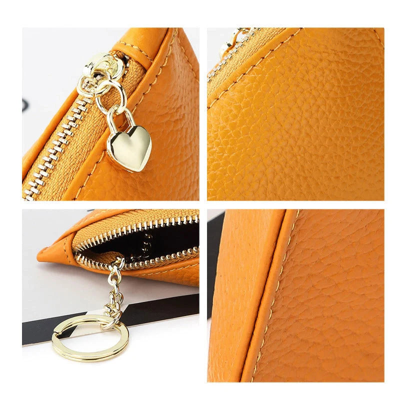 Women's mini coin purse in first layer cowhide, waterproof, available in six colours