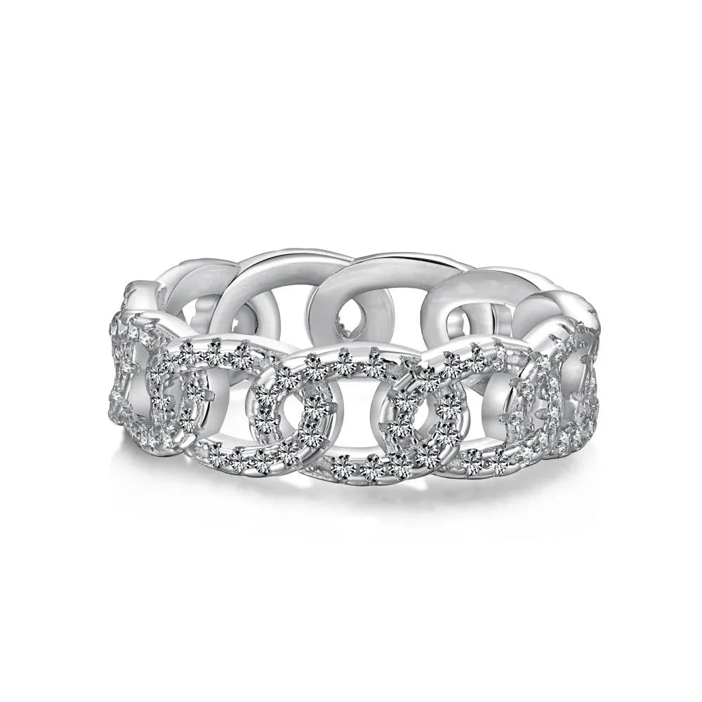 Silver punk chain ring for women in white colour, electroplated finish, size No 6