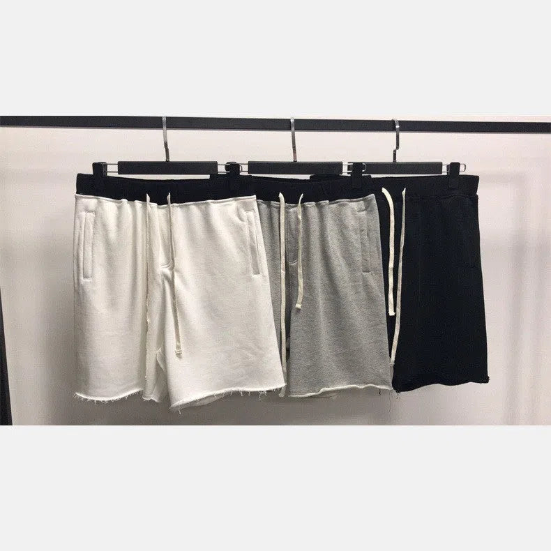 Solid colour cotton loose edge shorts with invisible zipper for women in black gray white